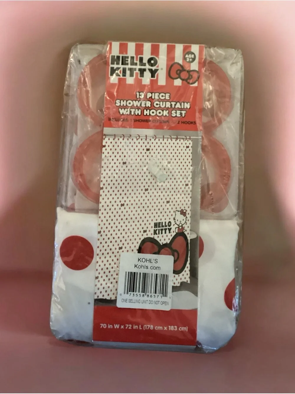 Hello Kitty White Shower Curtain with Red Polka Dots